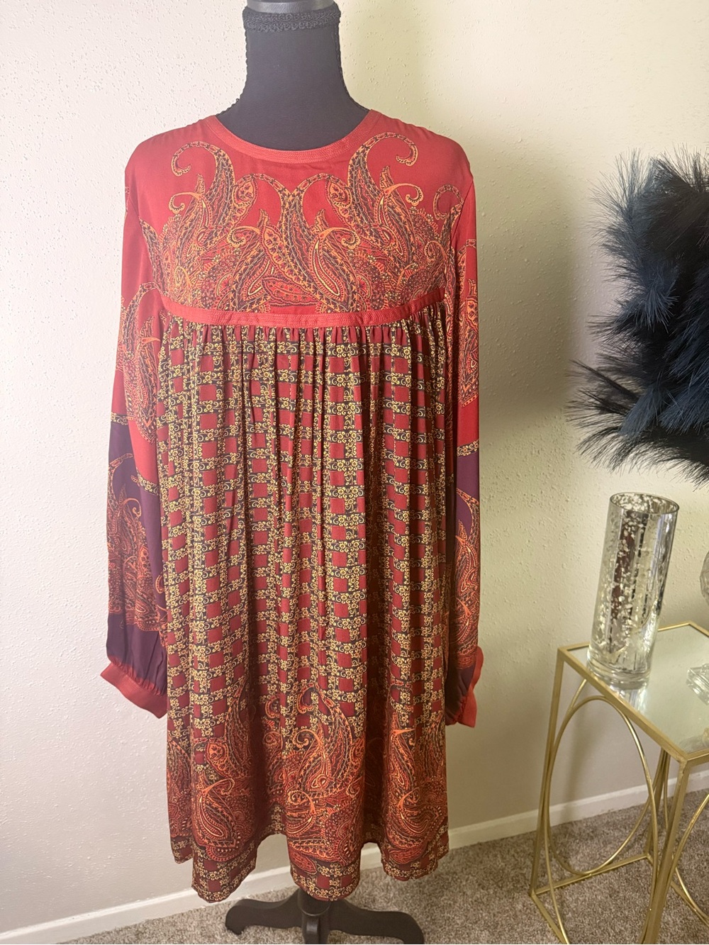 NWT Anthropologie Pinnacle by Shruti Sancheti Boho Paisley Long Sleeve Dress M - Picture 8 of 15